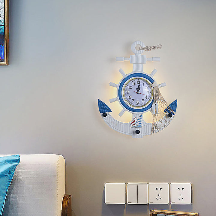 Skørter | Metal Anchor Wall Sconces Light Kids Style LED White Wall Mounted Lamp with Clock Design in Warm/White Light