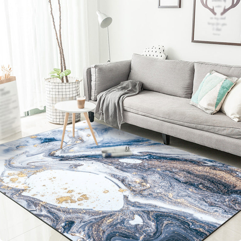 Lisslune | Blue Novelty Carpet Polyester Abstract Carpet Pet Friendly Washable Non-Slip Carpet for the Living Room