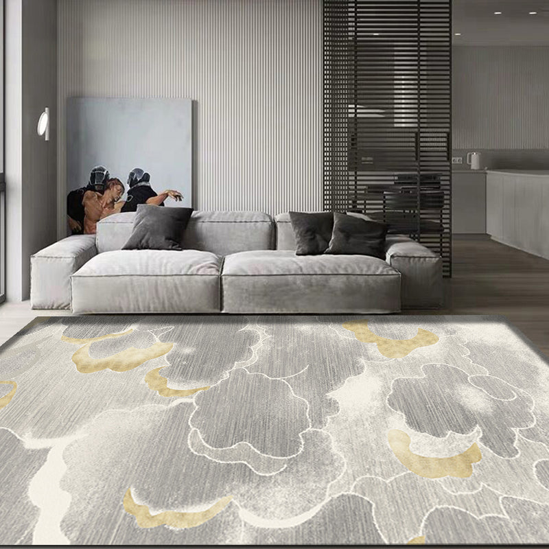 Lisslune | Light Gray Oriental Carpet Polypropylene Cloud Pattern Carpet Pet Friendly Washable Non-Slip Carpet for the Kids' Room