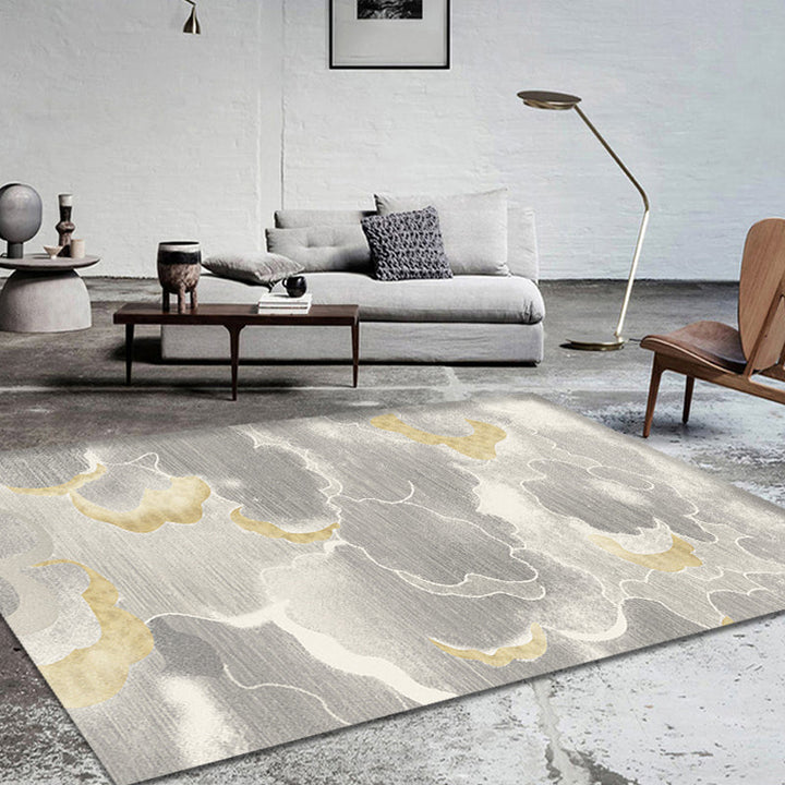 Lisslune | Light Gray Oriental Carpet Polypropylene Cloud Pattern Carpet Pet Friendly Washable Non-Slip Carpet for the Kids' Room