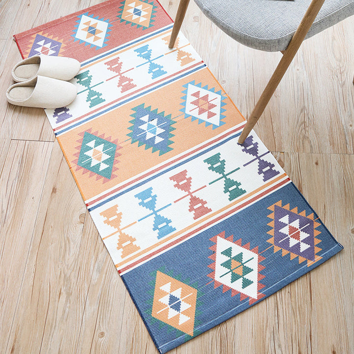 Lisslune | Unique Tribal Striped Pattern Rug Multicolor Southwest Rug Cotton Washable Non-Slip Pet-Friendly Rug for the Living Room
