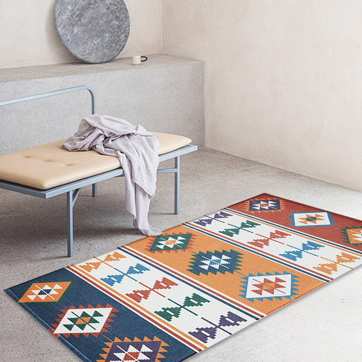 Lisslune | Unique Tribal Striped Pattern Rug Multicolor Southwest Rug Cotton Washable Non-Slip Pet-Friendly Rug for the Living Room