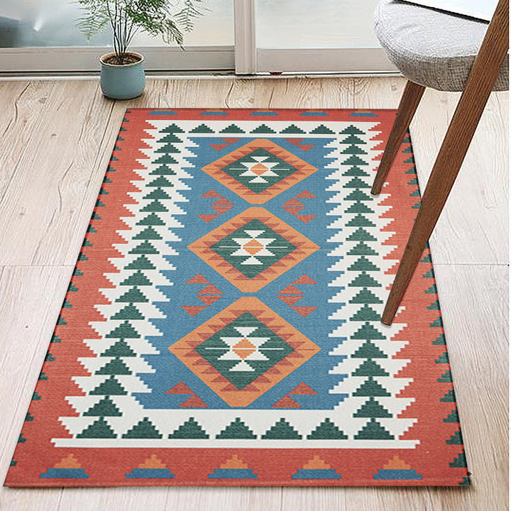 Lisslune | Unique Tribal Striped Pattern Rug Multicolor Southwest Rug Cotton Washable Non-Slip Pet-Friendly Rug for the Living Room
