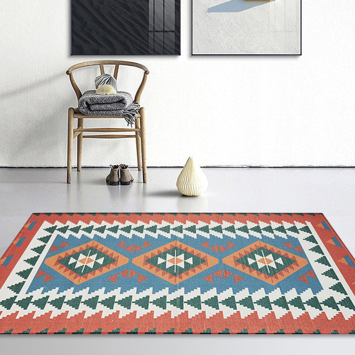 Lisslune | Unique Tribal Striped Pattern Rug Multicolor Southwest Rug Cotton Washable Non-Slip Pet-Friendly Rug for the Living Room
