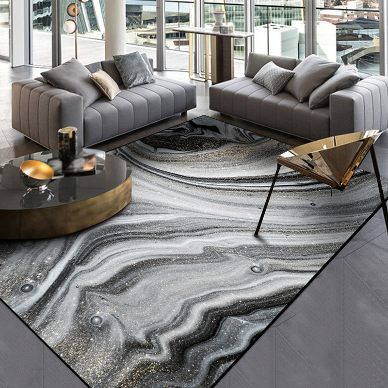 Lisslune | Modernist Decorative Rug Black Abstract Rug Polyester Washable Non-Slip Pet-Friendly Rug