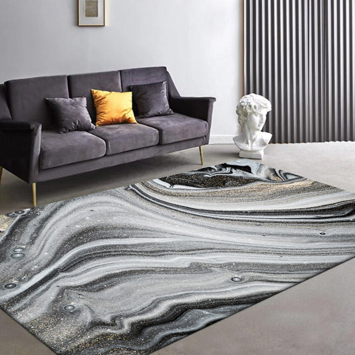 Lisslune | Modernist Decorative Rug Black Abstract Rug Polyester Washable Non-Slip Pet-Friendly Rug