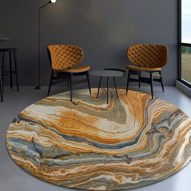 Lisslune | Funky Swirl Stripe Pattern Rug Brown Modern Rug Polyester Pet-Friendly Washable Non-Slip Area Rug for Decoration
