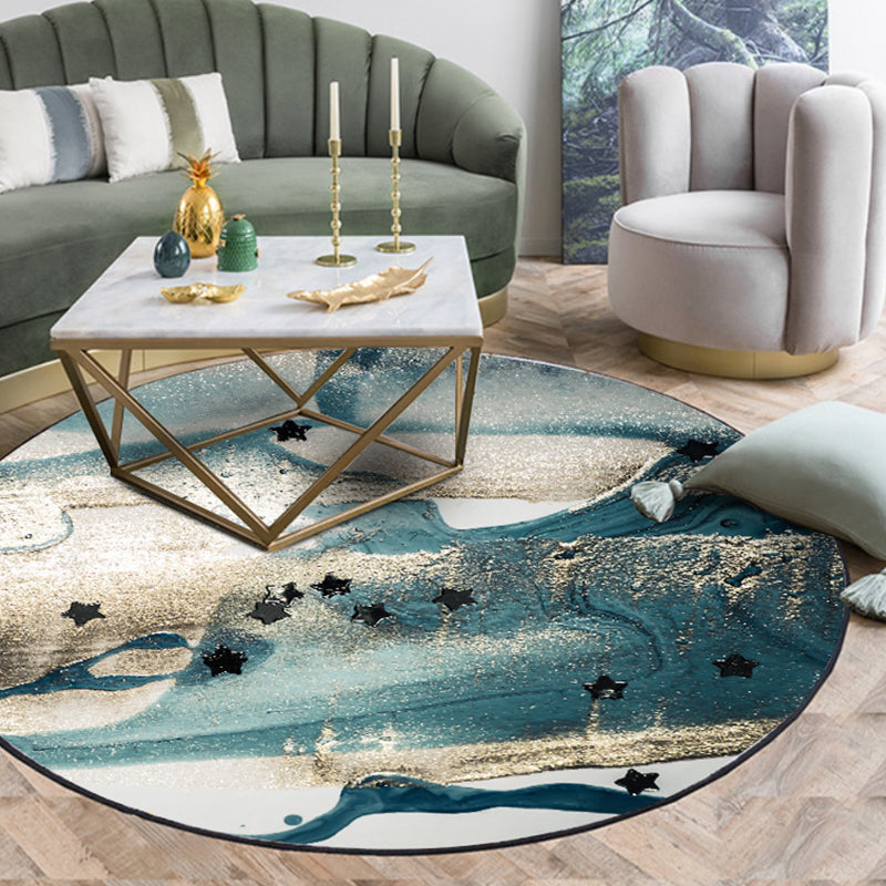 Lisslune | Blue industrial carpet polyester abstract star pattern carpet pet-friendly washable non-slip carpet for the bedroom