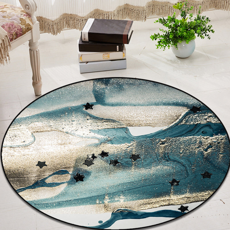 Lisslune | Blue industrial carpet polyester abstract star pattern carpet pet-friendly washable non-slip carpet for the bedroom
