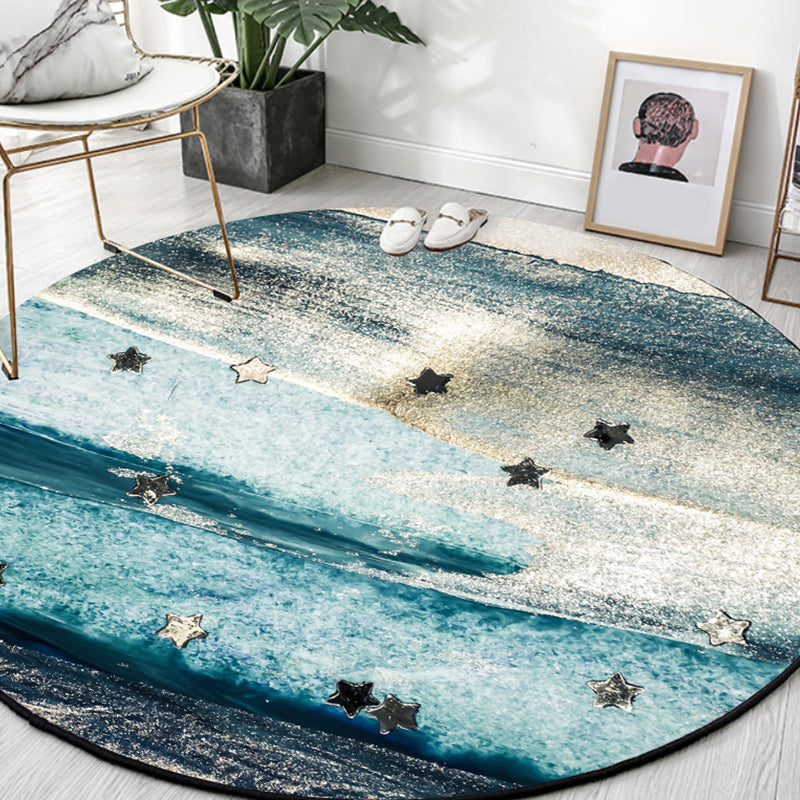 Lisslune | Blue industrial carpet polyester abstract star pattern carpet pet-friendly washable non-slip carpet for the bedroom