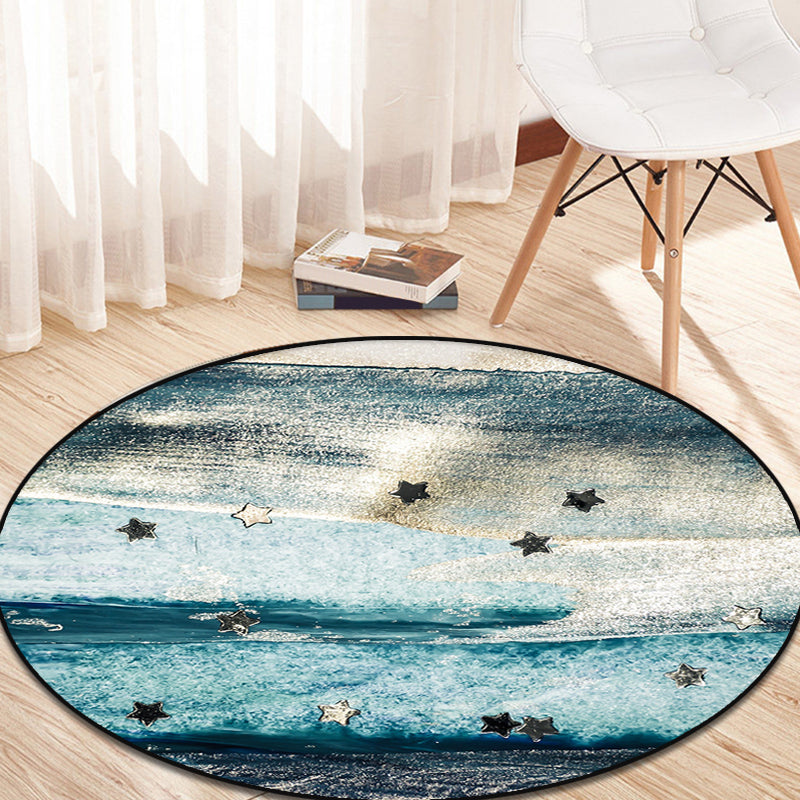 Lisslune | Blue industrial carpet polyester abstract star pattern carpet pet-friendly washable non-slip carpet for the bedroom