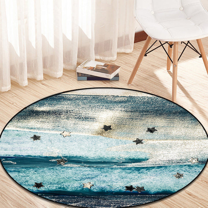 Lisslune | Blue industrial carpet polyester abstract star pattern carpet pet-friendly washable non-slip carpet for the bedroom