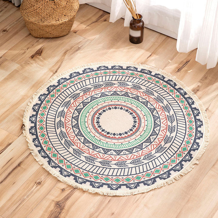 Lisslune | Moroccan Tribal Flower Pattern Carpet Multicolor Linen Carpet Non-Slip Pet-Friendly Washable Carpet for Bedroom