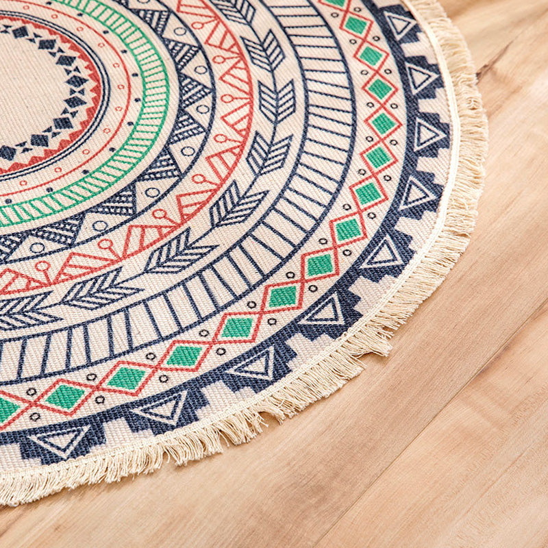 Lisslune | Moroccan Tribal Flower Pattern Carpet Multicolor Linen Carpet Non-Slip Pet-Friendly Washable Carpet for Bedroom