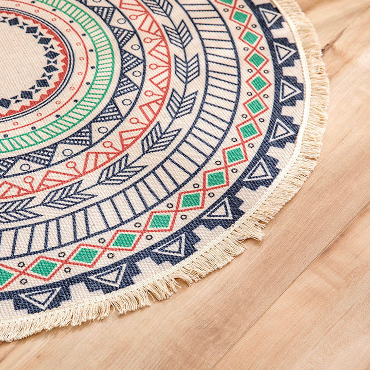 Lisslune | Moroccan Tribal Flower Pattern Carpet Multicolor Linen Carpet Non-Slip Pet-Friendly Washable Carpet for Bedroom