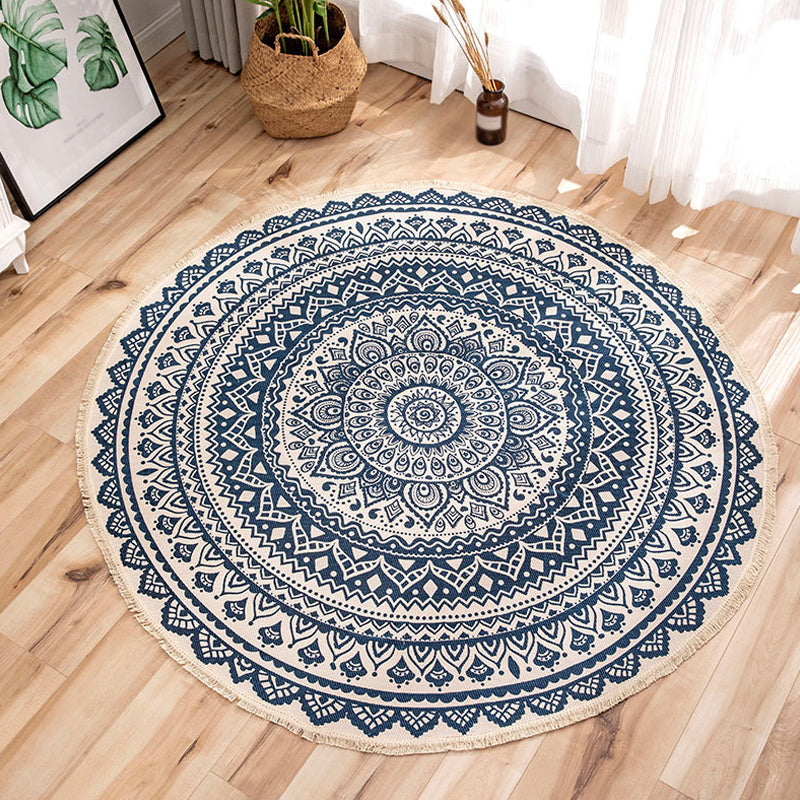 Lisslune | Moroccan Tribal Flower Pattern Carpet Multicolor Linen Carpet Non-Slip Pet-Friendly Washable Carpet for Bedroom