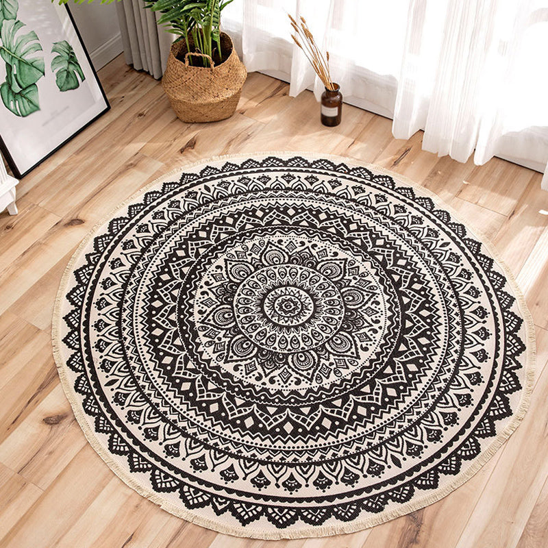Lisslune | Moroccan Tribal Flower Pattern Carpet Multicolor Linen Carpet Non-Slip Pet-Friendly Washable Carpet for Bedroom