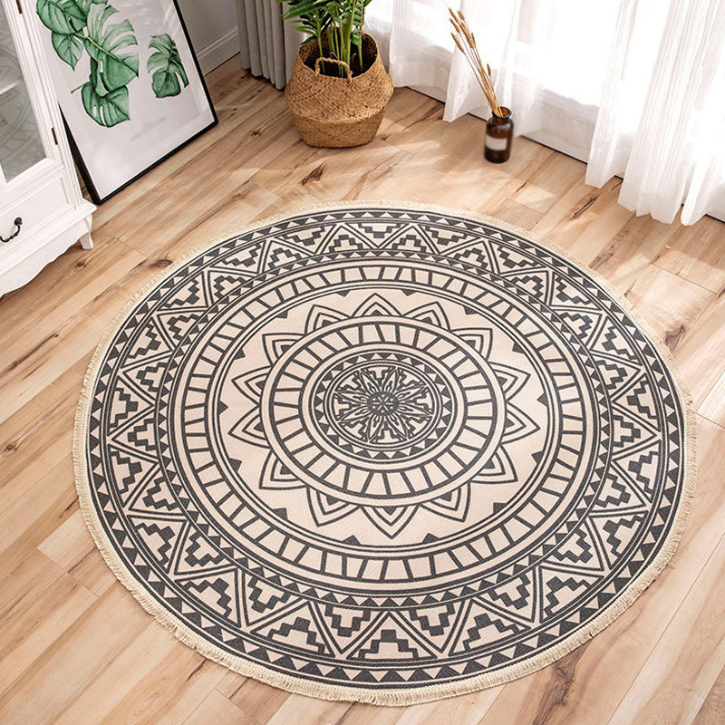 Lisslune | Moroccan Tribal Flower Pattern Carpet Multicolor Linen Carpet Non-Slip Pet-Friendly Washable Carpet for Bedroom