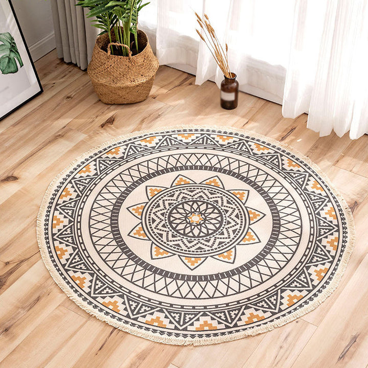 Lisslune | Moroccan Tribal Flower Pattern Carpet Multicolor Linen Carpet Non-Slip Pet-Friendly Washable Carpet for Bedroom