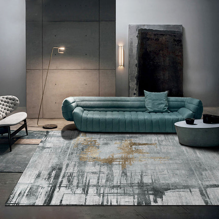 Lisslune | Modern Abstract Rug Smoke Grey Polyester Rug Non-Slip Backing Pet-Friendly Washable Area Rug for Home
