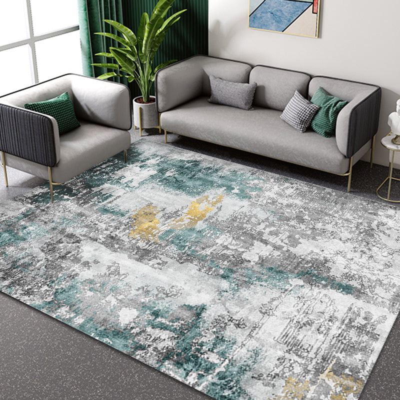 Lisslune | Modern Abstract Rug Smoke Grey Polyester Rug Non-Slip Backing Pet-Friendly Washable Area Rug for Home