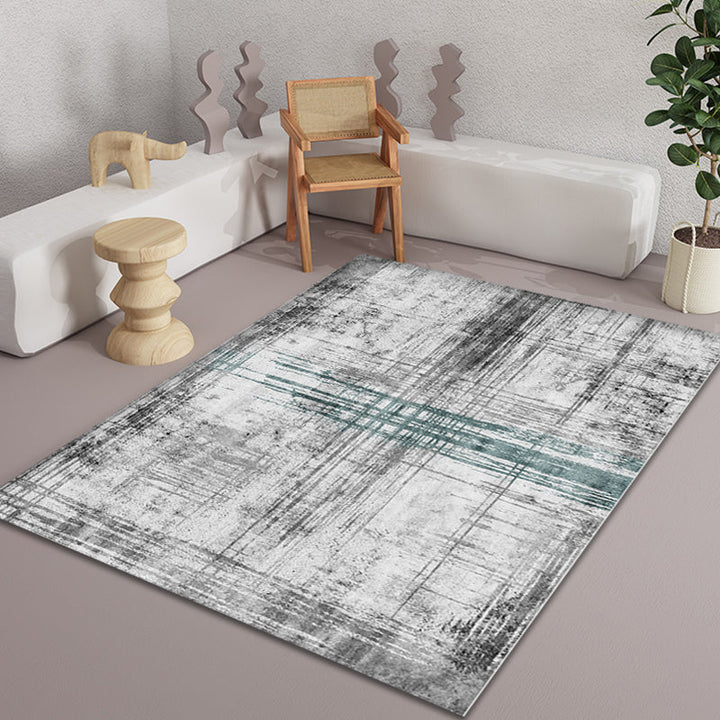 Lisslune | Modern Abstract Rug Smoke Grey Polyester Rug Non-Slip Backing Pet-Friendly Washable Area Rug for Home
