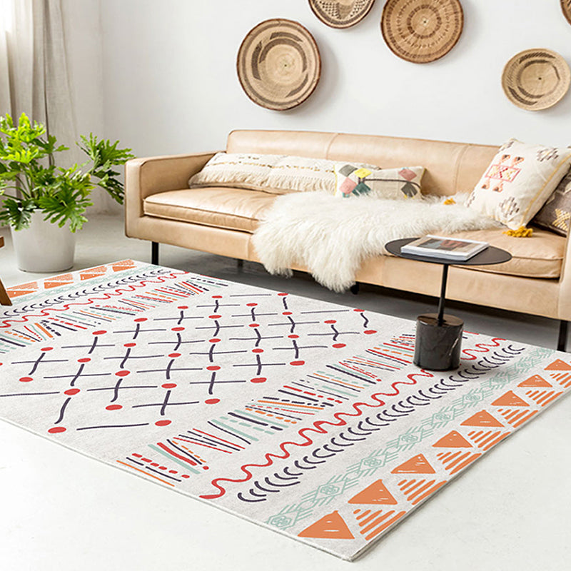Lisslune | Southwest living rug white tribal geometric patterns rug polyester washable non-slip pet-friendly rug
