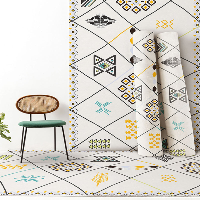 Lisslune | Southwest living rug white tribal geometric patterns rug polyester washable non-slip pet-friendly rug