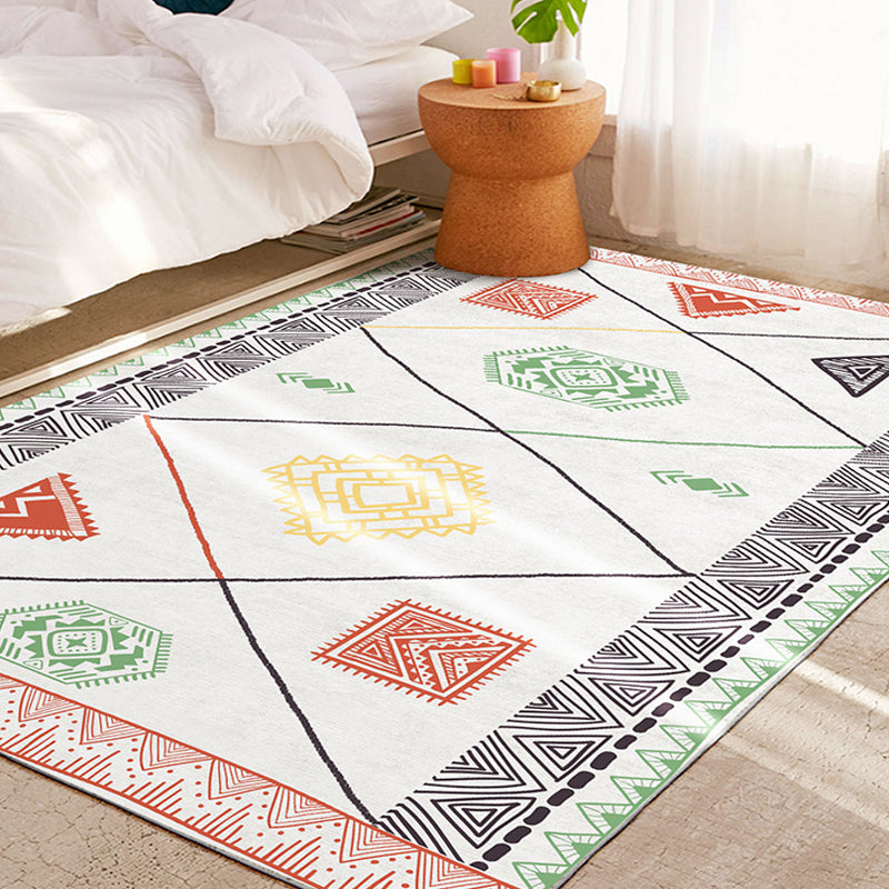 Lisslune | Southwest living rug white tribal geometric patterns rug polyester washable non-slip pet-friendly rug