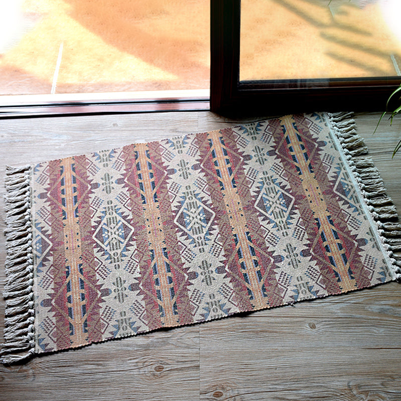 Lisslune | Stylish Tribal Pattern Rug Multicolor Moroccan Rug Cotton Washable Non-Slip Pet-Friendly Rug for Living Room