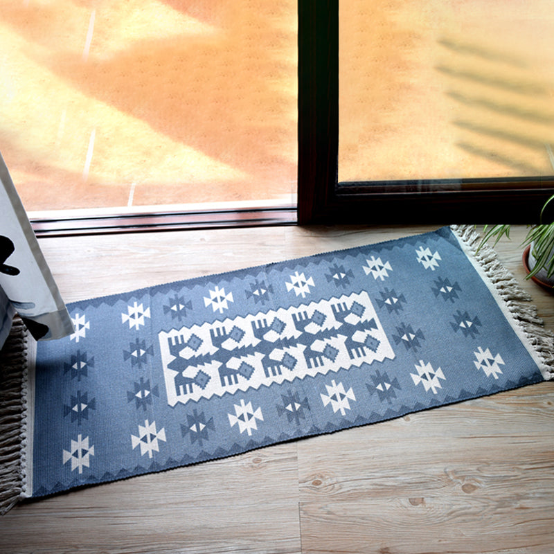 Lisslune | Stylish Tribal Pattern Rug Multicolor Moroccan Rug Cotton Washable Non-Slip Pet-Friendly Rug for Living Room