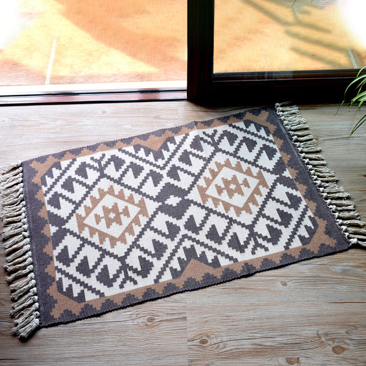 Lisslune | Stylish Tribal Pattern Rug Multicolor Moroccan Rug Cotton Washable Non-Slip Pet-Friendly Rug for Living Room
