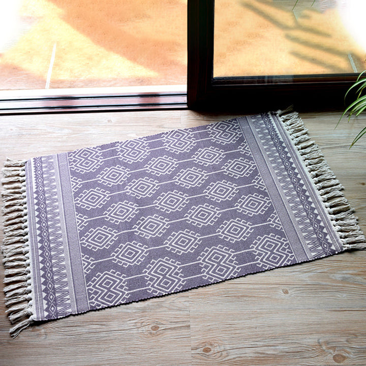 Lisslune | Stylish Tribal Pattern Rug Multicolor Moroccan Rug Cotton Washable Non-Slip Pet-Friendly Rug for Living Room