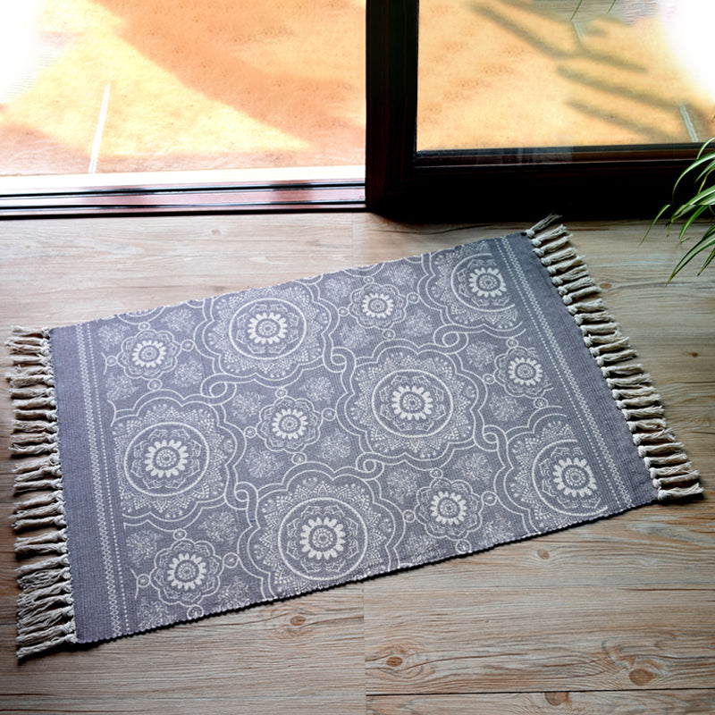 Lisslune | Stylish Tribal Pattern Rug Multicolor Moroccan Rug Cotton Washable Non-Slip Pet-Friendly Rug for Living Room