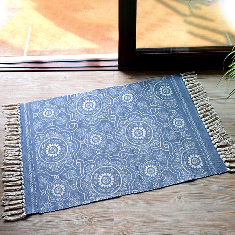 Lisslune | Stylish Tribal Pattern Rug Multicolor Moroccan Rug Cotton Washable Non-Slip Pet-Friendly Rug for Living Room