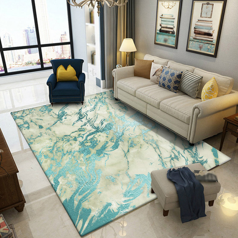 Lisslune | Green Abstract Area Carpet Polyester Modern Carpet Washable Non-slip Background Indoor Carpet for Decoration