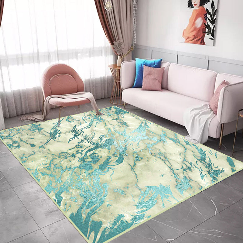 Lisslune | Green Abstract Area Carpet Polyester Modern Carpet Washable Non-slip Background Indoor Carpet for Decoration