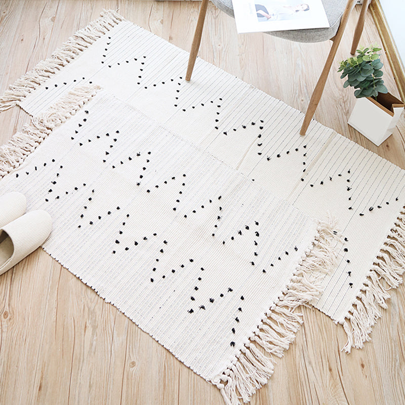 Lisslune | Southwest Striped Pattern Carpet White Cotton Carpet Non-Slip Pet-Friendly Washable Carpet for Living Room