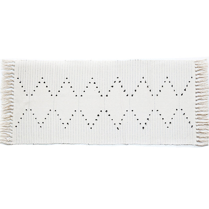 Lisslune | Southwest Striped Pattern Carpet White Cotton Carpet Non-Slip Pet-Friendly Washable Carpet for Living Room
