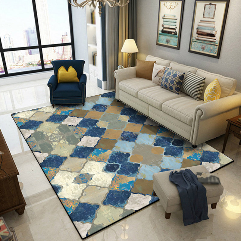 Lisslune | Multicolored Moroccan Carpet Polyester geometric ogee pattern carpet pet-friendly washable non-slip rug for the living room