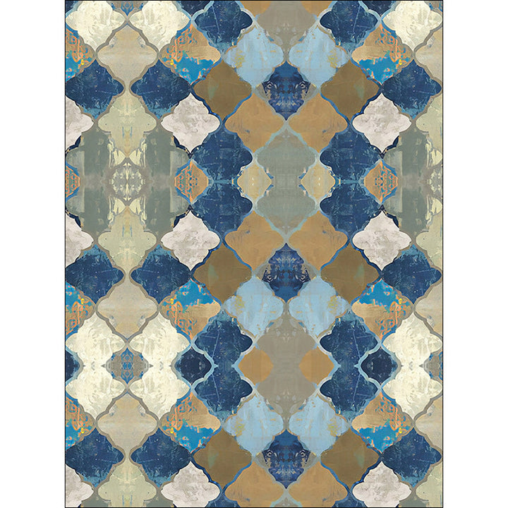 Lisslune | Multicolored Moroccan Carpet Polyester geometric ogee pattern carpet pet-friendly washable non-slip rug for the living room