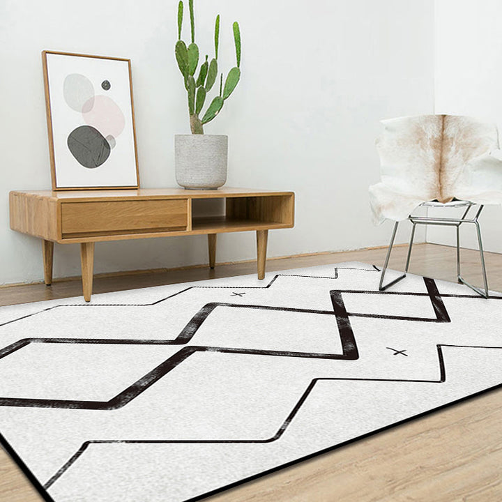 Lisslune | Light Gray Bedroom Rug Southwestern Tribal Geometric Pattern Rug Polypropylene Machine Washable Non-Slip Back Rug