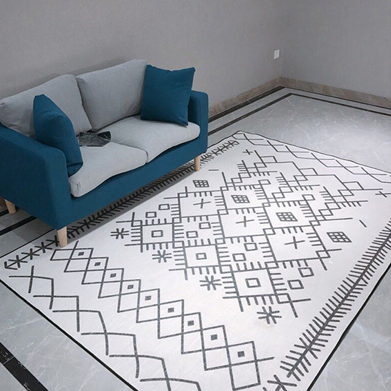 Lisslune | Light Gray Bedroom Rug Southwestern Tribal Geometric Pattern Rug Polypropylene Machine Washable Non-Slip Back Rug