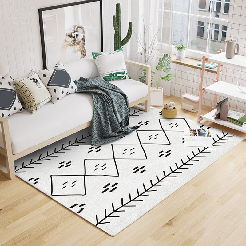 Lisslune | Light Gray Bedroom Rug Southwestern Tribal Geometric Pattern Rug Polypropylene Machine Washable Non-Slip Back Rug