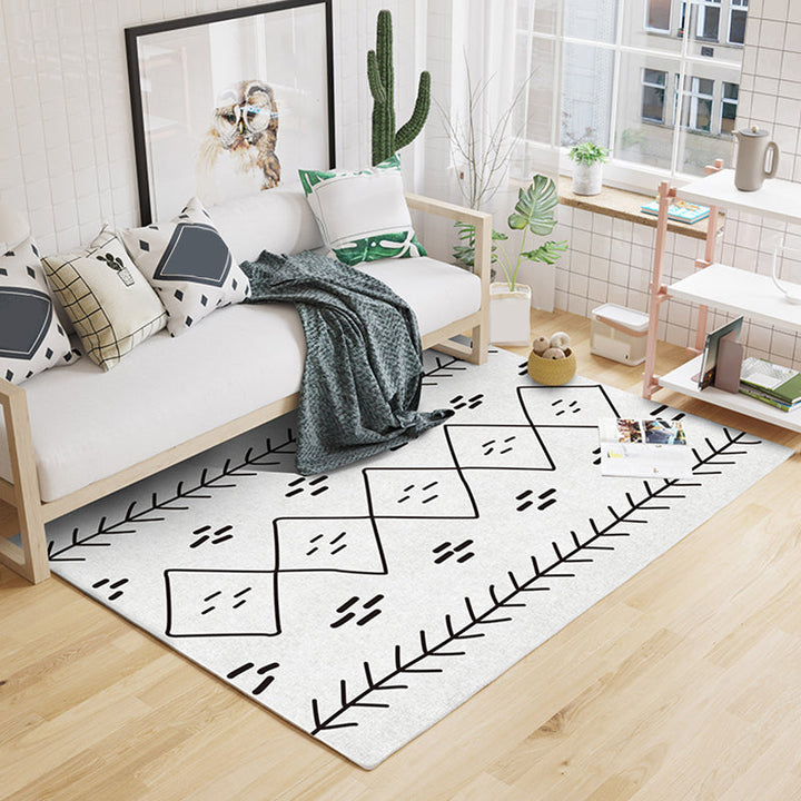 Lisslune | Light Gray Bedroom Rug Southwestern Tribal Geometric Pattern Rug Polypropylene Machine Washable Non-Slip Back Rug