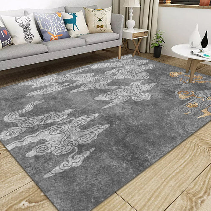 Lisslune | Oriental living room carpet Gray clouds pattern carpet Synthetic Washable Non-slip Pet friendly carpet