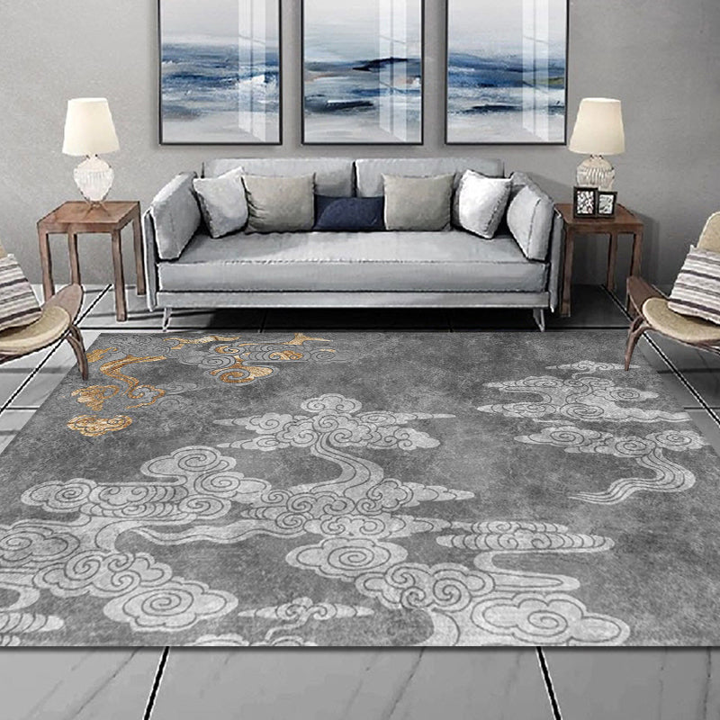 Lisslune | Oriental living room carpet Gray clouds pattern carpet Synthetic Washable Non-slip Pet friendly carpet