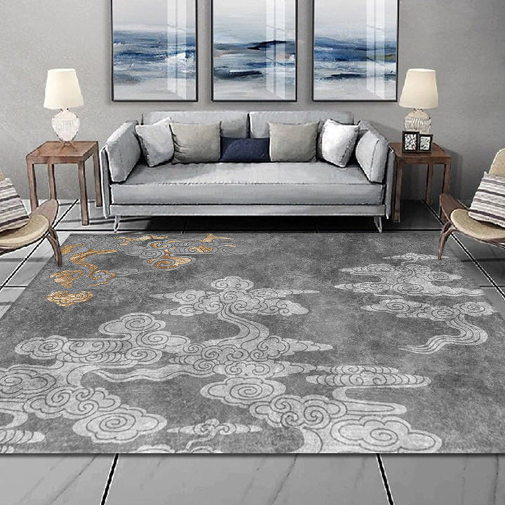 Lisslune | Oriental living room carpet Gray clouds pattern carpet Synthetic Washable Non-slip Pet friendly carpet