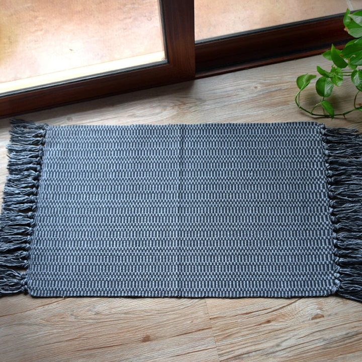 Lisslune | Southwest Tribal Pattern Rug Blue and Black Cotton Rug Non-Slip Pet-Friendly Washable Rug for Living Room