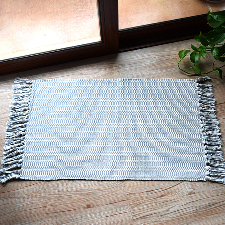 Lisslune | Southwest Tribal Pattern Rug Blue and Black Cotton Rug Non-Slip Pet-Friendly Washable Rug for Living Room